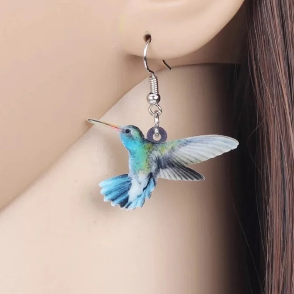 Hand Hummingbird Colorful Acrylic Drop Earrings
